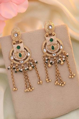 Green color matte gold earrings