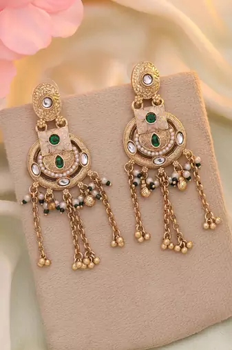 Green color matte gold earrings