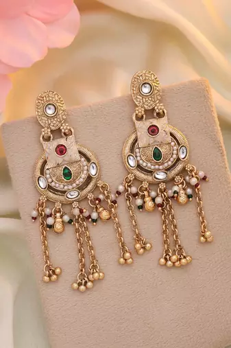 Rani & green color matte gold earrings