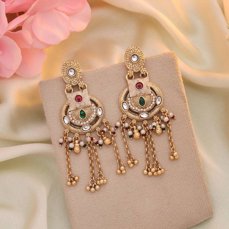 Rani & green color matte gold earrings