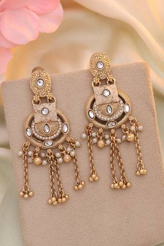 White color matte gold earrings