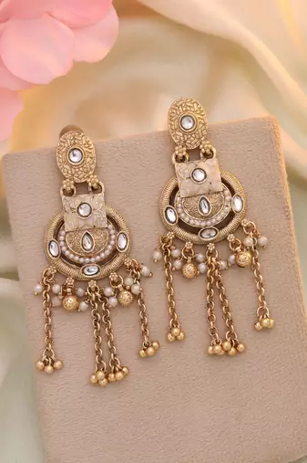 White color matte gold earrings