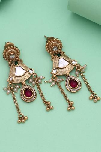 Rani & green color matte gold earrings