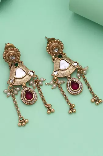 Rani & green color matte gold earrings