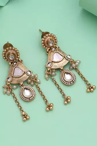 White color matte gold earrings