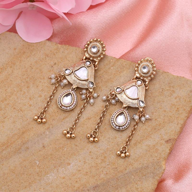 White color matte gold earrings