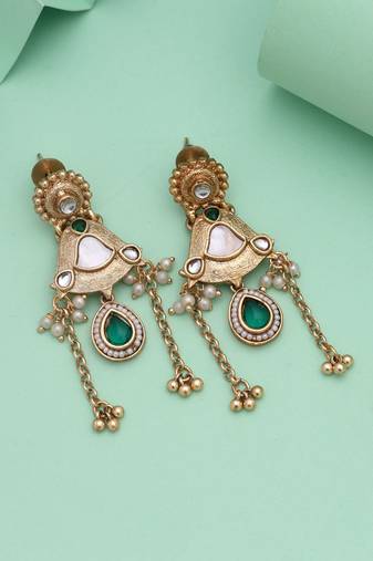 Green color matte gold earrings