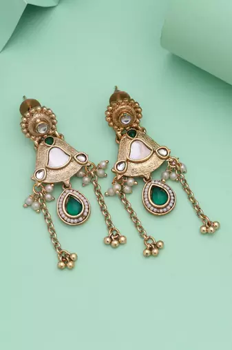 Green color matte gold earrings