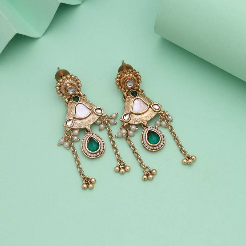 Green color matte gold earrings