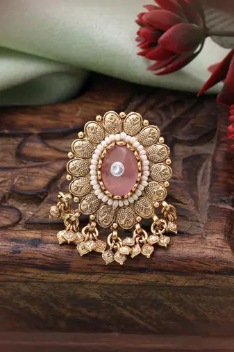 Pink color matte gold rings