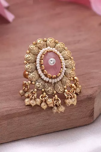 Pink color matte gold rings