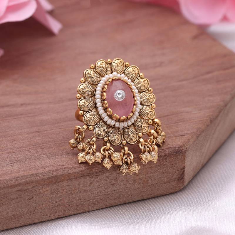 Pink color matte gold rings