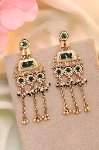 Green color matte gold earrings