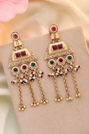 Rani & green color matte gold earrings