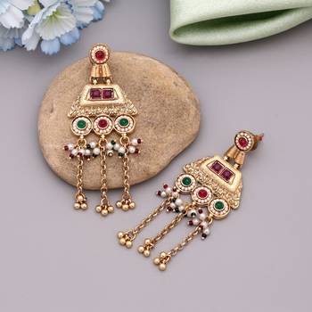 Rani & green color matte gold earrings 2