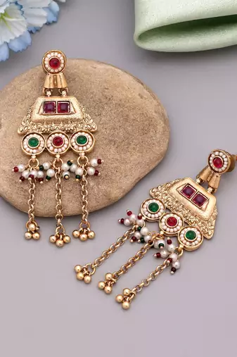 Rani & green color matte gold earrings