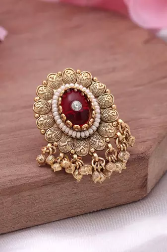 Red color matte gold rings