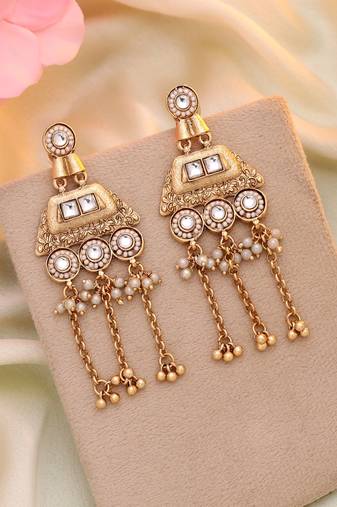 White color matte gold earrings