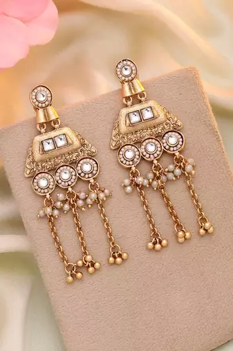 White color matte gold earrings