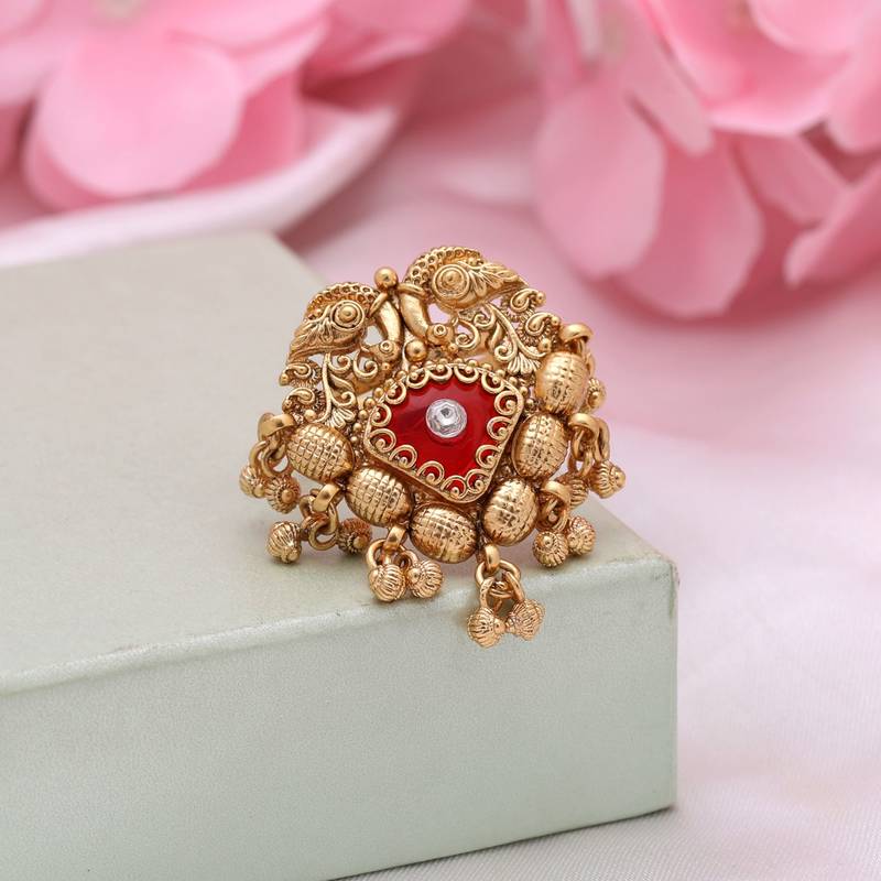 Red color matte gold rings