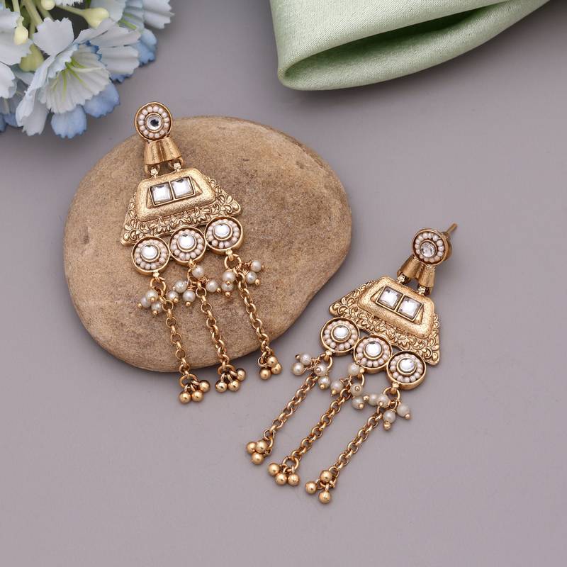 White color matte gold earrings