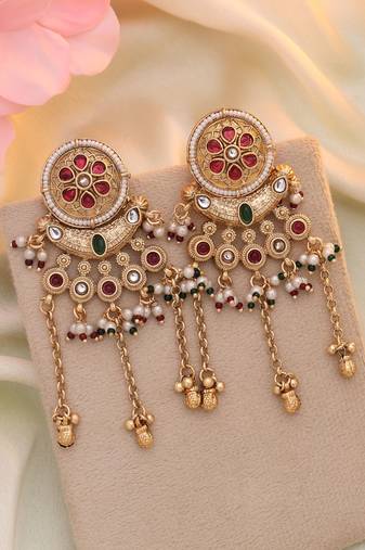 Rani & green color matte gold earrings