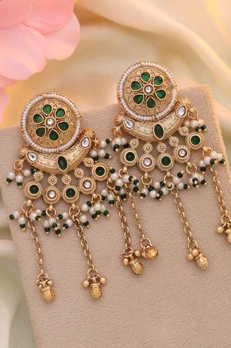 Green color matte gold earrings