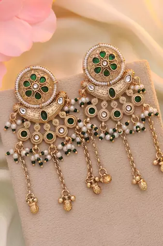 Green color matte gold earrings