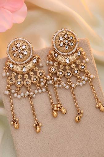 White color matte gold earrings