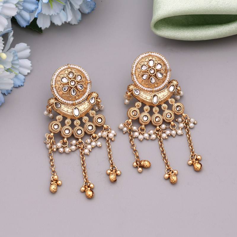 White color matte gold earrings