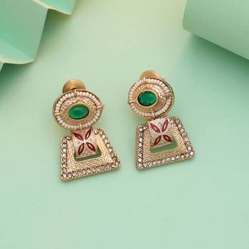 Maroon & green color matte gold earrings 1