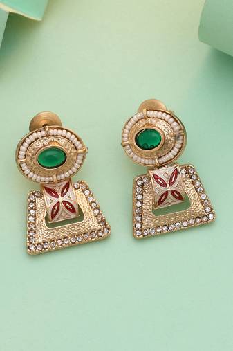 Maroon & green color matte gold earrings