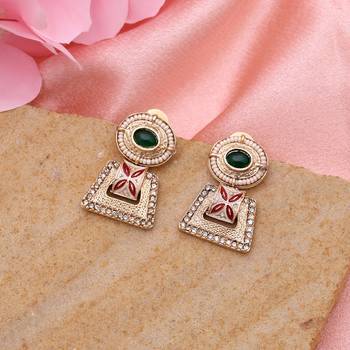 Maroon & green color matte gold earrings 2