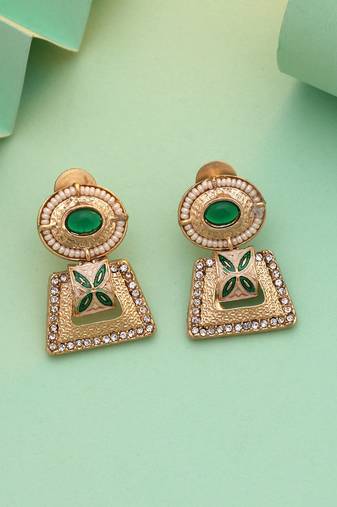 Green color matte gold earrings
