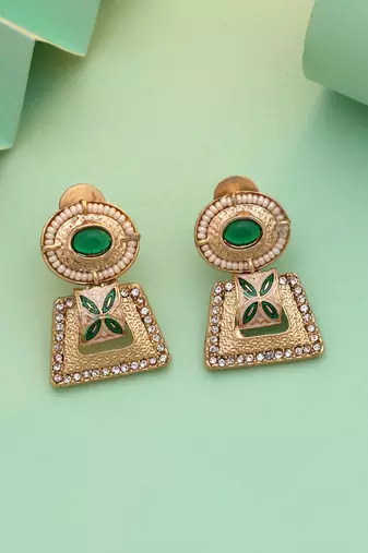 Green color matte gold earrings