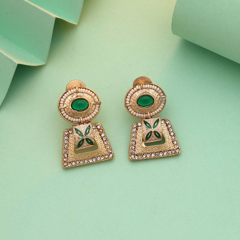 Green color matte gold earrings