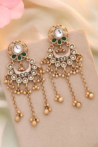 Green color matte gold earrings