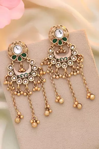 Green color matte gold earrings