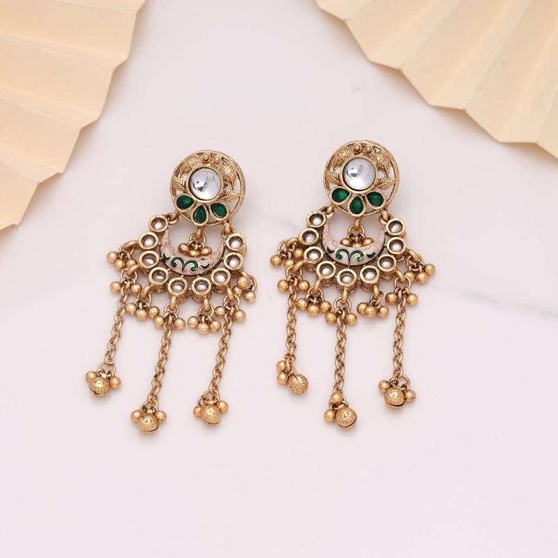 Green color matte gold earrings