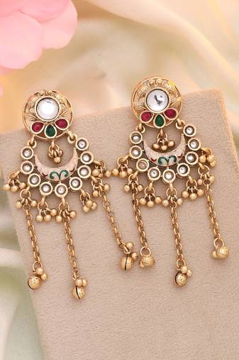 Rani & green color matte gold earrings