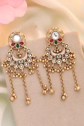 Rani & green color matte gold earrings