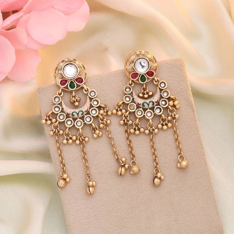 Rani & green color matte gold earrings
