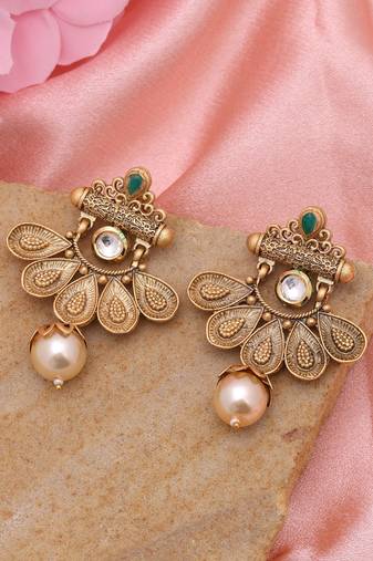 Green color matte gold earrings