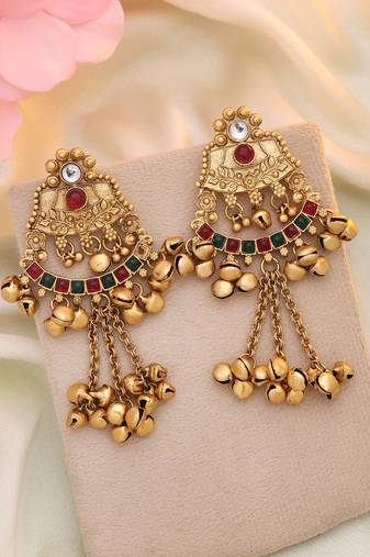 Rani & green color matte gold earrings