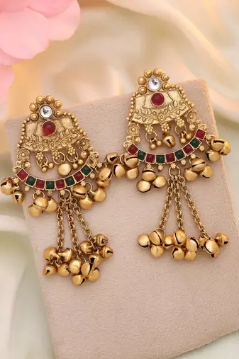 Rani & green color matte gold earrings