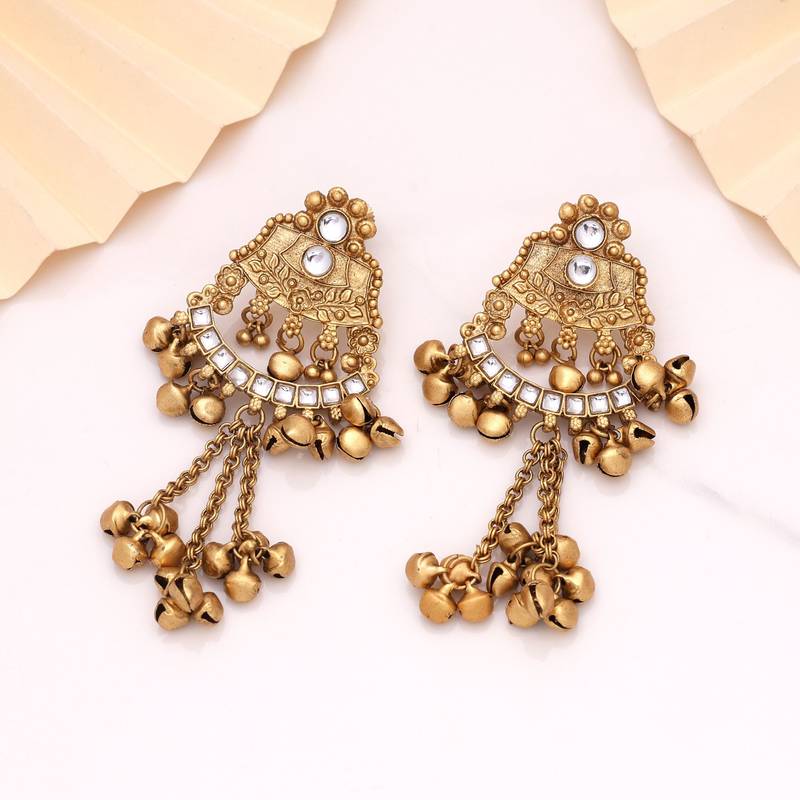 White color matte gold earrings