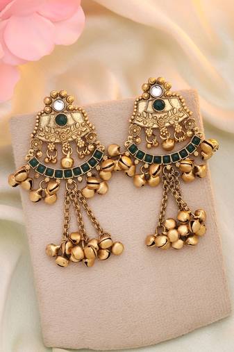 Green color matte gold earrings