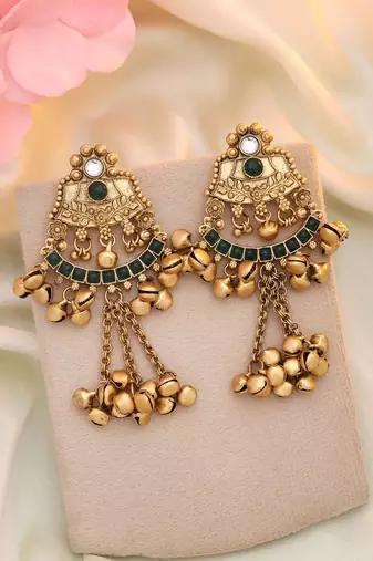 Green color matte gold earrings