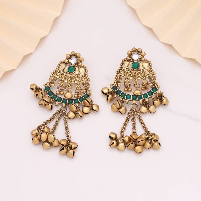 Green color matte gold earrings