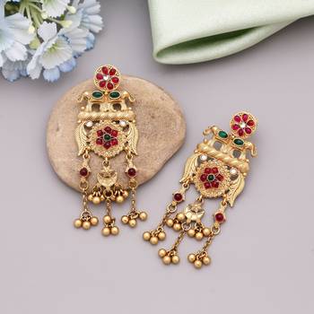 Rani & green color matte gold earrings 2